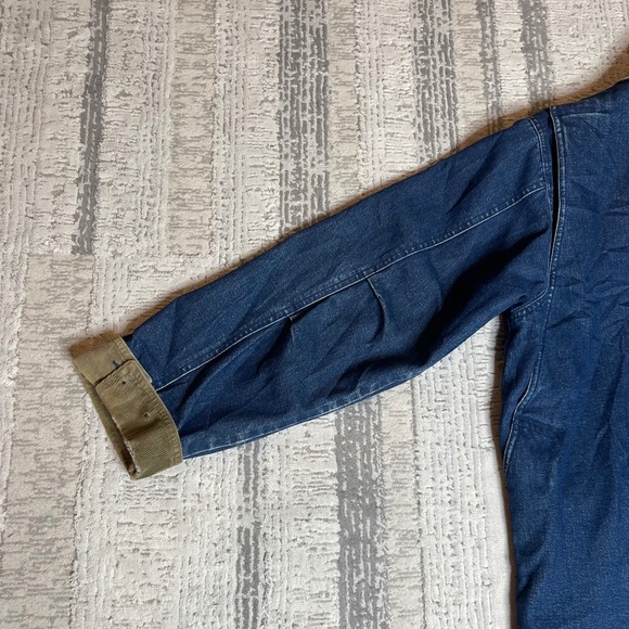 Vintage LL Bean Women LARGE Denim Chore Coat Corduroy Collar Plaid Flannel Lined - Picture 8 of 16